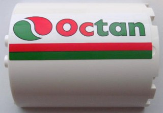 Lego Cylinder Half 3 x 6 x 6 with 1 x 2 Cutout with Red and Green Stripes and Octan Logo Pattern Model Right Side (Sticker) - Set 7939