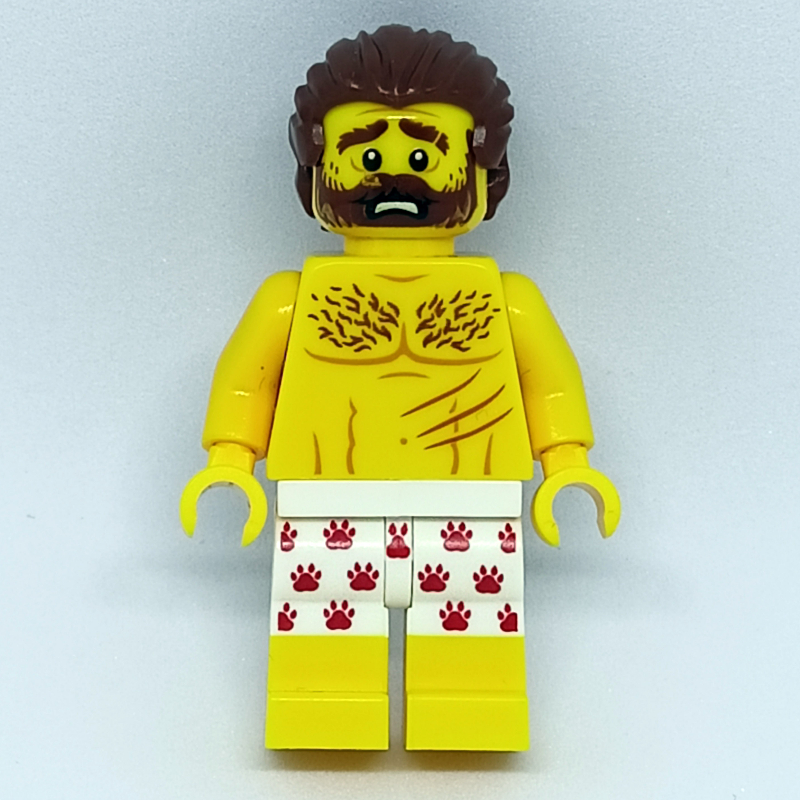 Lego Man, White Underwear with Red Paw Prints, Beard