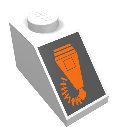 Lego Brick Sloped 45° 2 x 1 with Bottom pin, with Orange Microphone Print / White