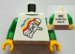 Torso Classic Space Minifigure Floating Front, 2012 The LEGO Store Victor, NY Back Pattern / Green Arms / Yellow Hands