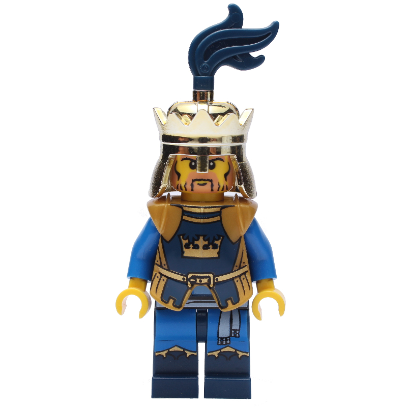 Lego King, Dark Blue, Gold Armor and Crown with Dark Blue Plume