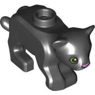 Lego Animal, Big Cat Cub, with Lime Eyes and Dark Pink Nose Print / Black