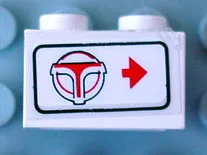 Brick 1 x 2 with Red Arrow on Right Side pointing Right & Airport Shuttle logo Pattern (Sticker) - Set 6399