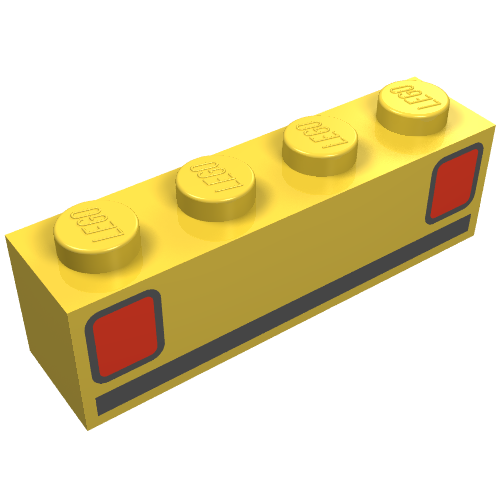 Lego Brick 1 x 4 with Basic Car Tail-lights Print / Yellow