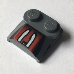 Brick Curved 2 x 2 x 2/3 Two Studs and Lip End with Silver/Black/Red Number 3 Left Half Print / Dark Bluish Gray