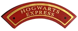 Tile, Round Corner 3 x 3 Macaroni with Gold 'HOGWARTS EXPRESS', Border, and Black Circles Pattern (Sticker) - Set 76405