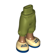 Lego Minidoll Hips and Cropped Trousers with Tan Shoes, Dark Blue Laces and Soles, Medium Nougat Legs Print / Olive Green