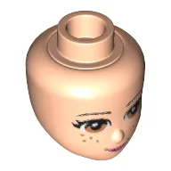 Minidoll Head, Light Brown Eyes, Freckles, Pink Lips and Closed Mouth Print / Light Nougat