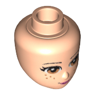 Lego Minidoll Head with Light Brown Eyes, Freckles, Pink Lips and Closed Mouth Print
