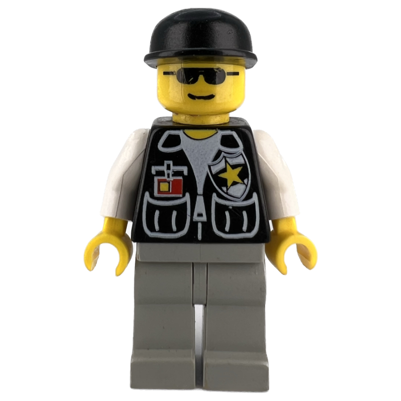 Lego Police - Black Torso, Light Grey Legs, Black Cap