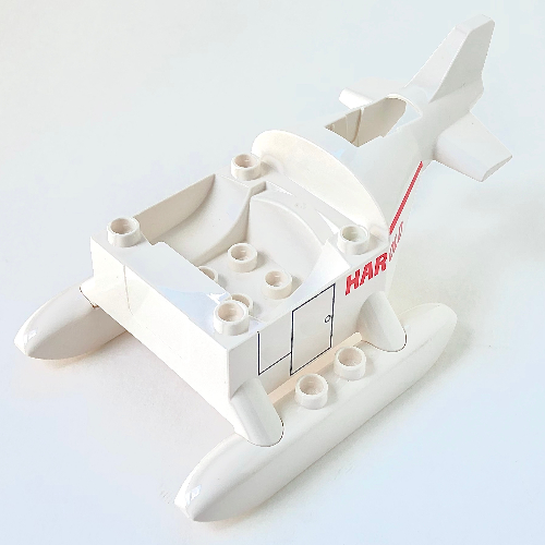 Lego Duplo Helicopter Base 6 x 11 x 3 with Skids - Tail with Integrated Narrow Winch Holder 'HAROLD' Print / White