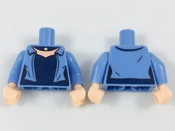 Torso Female Jacket over Dark Blue Shirt and Necklace, Light Nougat Neck Pattern / Medium Blue Arms / Light Nougat Hands