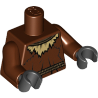 Lego Torso Tunic with Ripped Neck, Straw and Rope Belt Print, Reddish Brown Arms, Black Hands / Reddish Brown