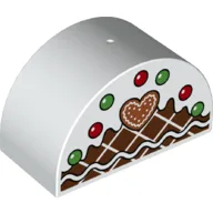 Duplo Brick 2 x 4 x 2 Curved Top with Snow, Red and Green Spots, Heart Shaped Cookie Print / White