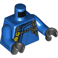 Lego Torso Robe, Dark Blue Trim, Yellow Buttons, Light Bluish Grey Strap Print, Blue Arms, Black Hands / Blue
