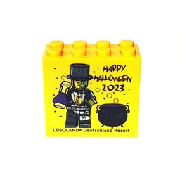 Brick 2 x 4 x 3 with 'LEGOLAND Deutschland Resort HAPPY HALLOWEEN 2023' Print / Yellow
