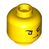 Lego Minifig Head Cooper, Determined Crooked Smile / Close Eyes Sleeping print / Yellow