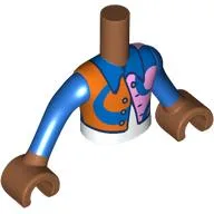 Minidoll Torso Boy with Blue Jacket, Reddish Orange/Bright Pink Shapes, White Shirt Print, Sienna Brown Arms and Hands / Sienna Brown