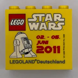 Brick 2 x 4 x 3 with 'LEGOLAND Deutschland STAR WARS 02. - 05. JUNI 2011', R2-D2 Print / Yellow