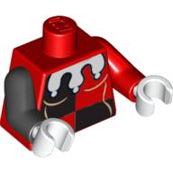 Lego Torso, Odd Arms, Jester Costume, Black Quarters, White Collar Print, Left Red Arm, Right Black Arm, White Hands / Red
