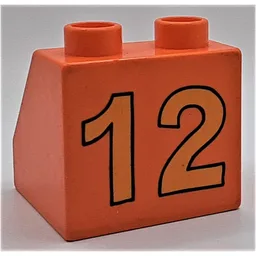 Duplo Brick 2 x 2 Slope 45° with Yellow '12' on Back Print / Orange