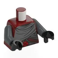 Torso, Dark Bluish Grey Cloak, Silver Belt, Red Buckle with X Print, Dark Bluish Gray Arms, Black Hands / Dark Red