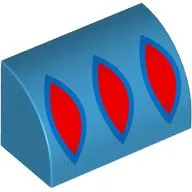 Brick Curved 1 x 2 x 1 No Studs with 3 Red Shapes, Blue Borders Print / Dark Azure