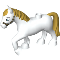 Lego Duplo Animal Horse with one Stud and Raised Hoof and Gold Mane and Tail Print / White