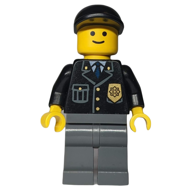 Lego Police - Black Torso, Dark Bluish Grey Legs, Black Cap