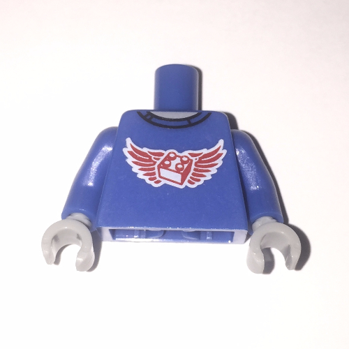 Lego Torso Shirt with Red Wings and 2 x 2 Brick Print, Blue Arms, Light Bluish Gray Hands / Blue