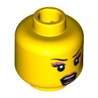 Lego Minifig Head Rocker Girl, Dark Pink Lips, Eye Shadow and Lightning Bolt, Open Mouth Print / Yellow