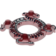 Lego Ring 4 x 4 with 2 x 2 Hole and 2 Intertwined Snakes with White and Black Print (Ninjago Spinner Crown) / Trans-Red