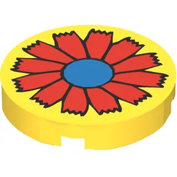Tile Round 2 x 2 with Scala Red Flower and Blue Center Print / Yellow
