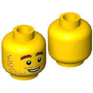 Lego Minifig Head Plumber Joe, Stubble, Brown Eyebrows, White Pupils, Open Smile Print [Hollow Stud] / Yellow