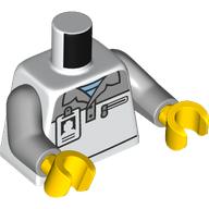 Lego Torso, Shirt, Light Bluish Grey Top Half, Medium Blue Shirt, Zipper, ID Badge print, Light Bluish Gray Arms, Yellow Hands / White