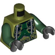 Lego Torso Armor Camouflage Print (Commander Gree), Dark Green Arms, Black Hands / Olive Green