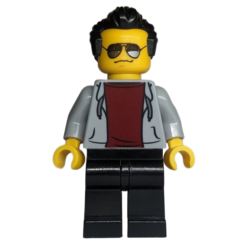 Lego Light Bluish Grey Torso, Black Legs, Black Hair, Sunglasses