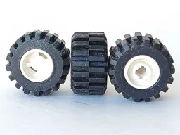 Wheel 11mm D. x 12mm, Hole Notched for Wheels Holder Pin with Black Tire 21mm D. x 12mm - Offset Tread Small Wide (6014b / 6015) / White