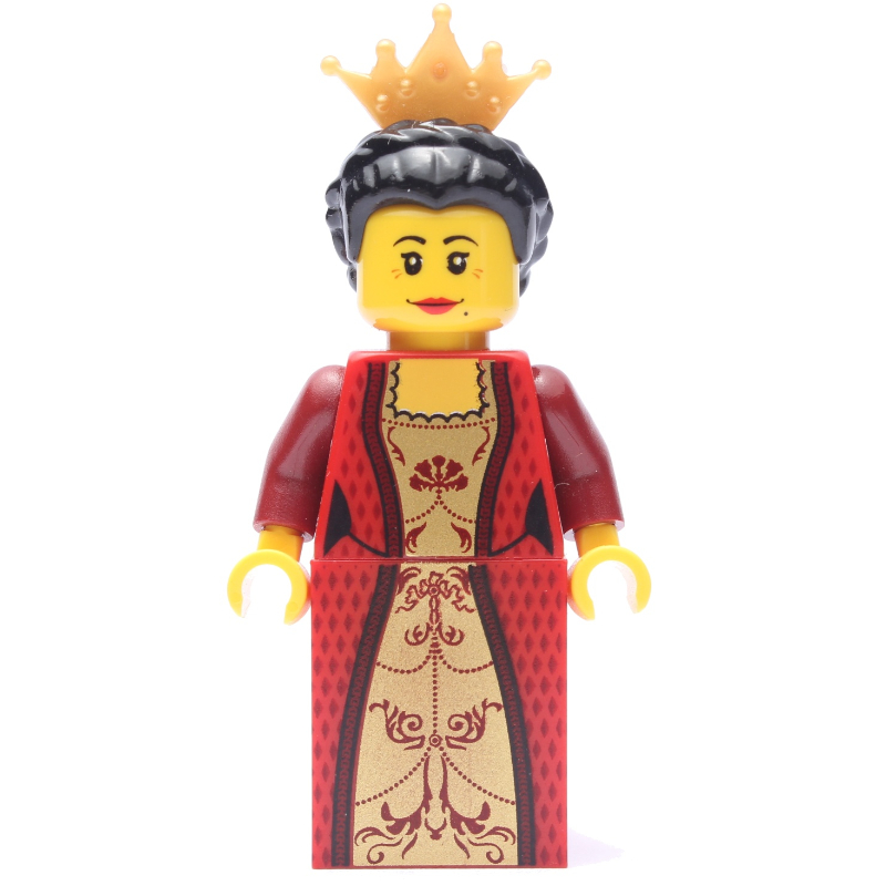 Lego Queen - Red Torso, Red Slope for Legs, Black Hair