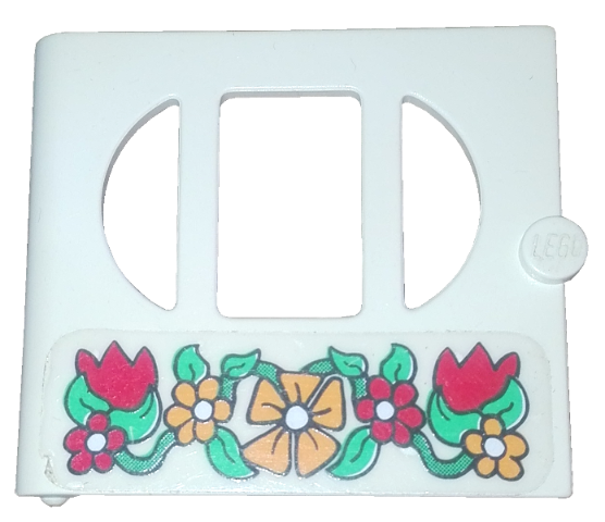 Lego Fabuland Door with Oval Pane in 3 Sections with Flowers Pattern (Sticker) - Set 3635 / White