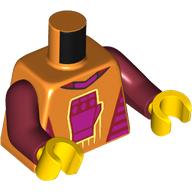 Lego Torso, Dark Pink Sides, Collar, Fist with Bright Light Yellow Speed Lines print, Dark Red Arms, Yellow Hands / Orange