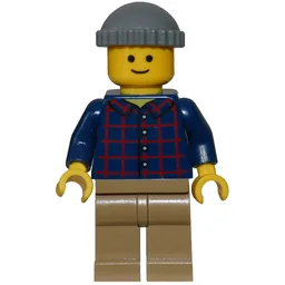 Man, Plaid Shirt, Dark Tan Legs, Dark Bluish Gray Cap