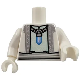Torso, Robe, Necklace with Crystal Pendant, Light Bluish Gray Trim Print, White Arms and Hands / White