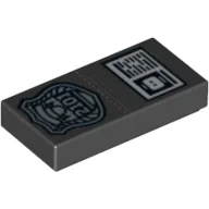 Tile 1 x 2 with Silver Police Badge with '2101' and ID Print / Black