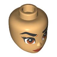Lego Minidoll Head, Thich Black Eyebrows, Stern, Brown Eyes, Dark Orange Lips / Warm Tan