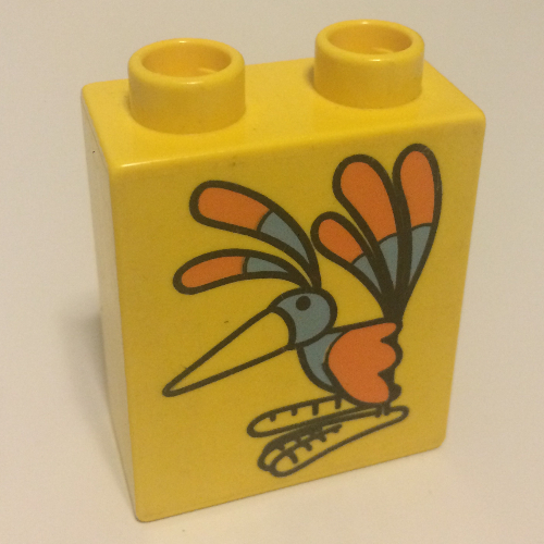 Lego Duplo Brick 1 x 2 x 2 with Colorful Bird Print / Yellow