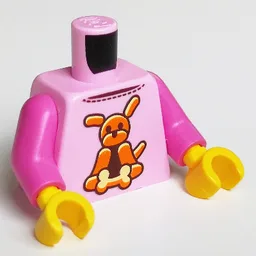 Torso Sweater, Orange Dog and Bone Print, Dark Pink Arms, Yellow Hands / Bright Pink