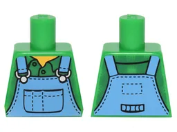 Torso Medium Blue Overalls over Plaid Shirt with Buttons and Collar Pattern / Bright Green