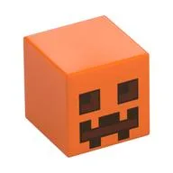 Minifig Head Special, Cube with Pumpkin Jack O' Lantern Print / Orange