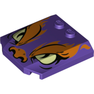 Lego Brick Wedged, Curved Triple 4 x 4 x 2/3 with 2 Studs and Eyes, Orange Nose and Eyebrows Print / Dark Purple